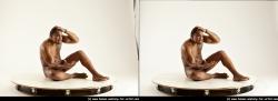 Nude Man Black Sitting poses - simple Muscular Short Black Sitting poses - ALL 3D Stereoscopic poses Realistic